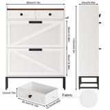 YGEOMER Shoe Cabinet Storage for Entryway, Farmhouse Shoes Organizer Rack with 2 Flip Drawers and 2 Fabric Drawers, Narrow Slim Shoe Cabinet for Door Entrance, White YGEOMER