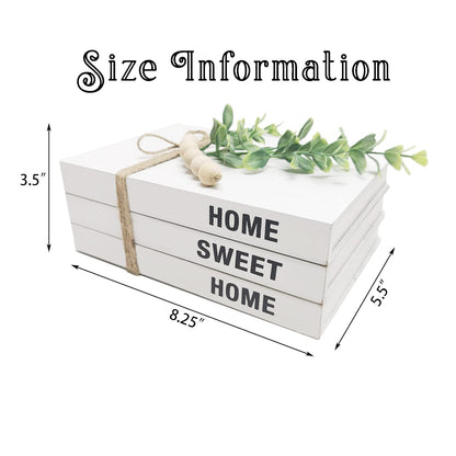 Licornism 3 Pieces Decorative Wooden White Book for Home Decor,Farmhouse Stacked Faux Books with Wood Bead Garland （Home, Sweet, Home）