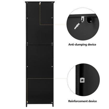 usikey 67“ Tall Bathroom Cabinet, Storage Cabinet with 4 Shelves & 2 Doors, Narrow Storage Cabinet for Bathroom, Living Room, Home Office, Black