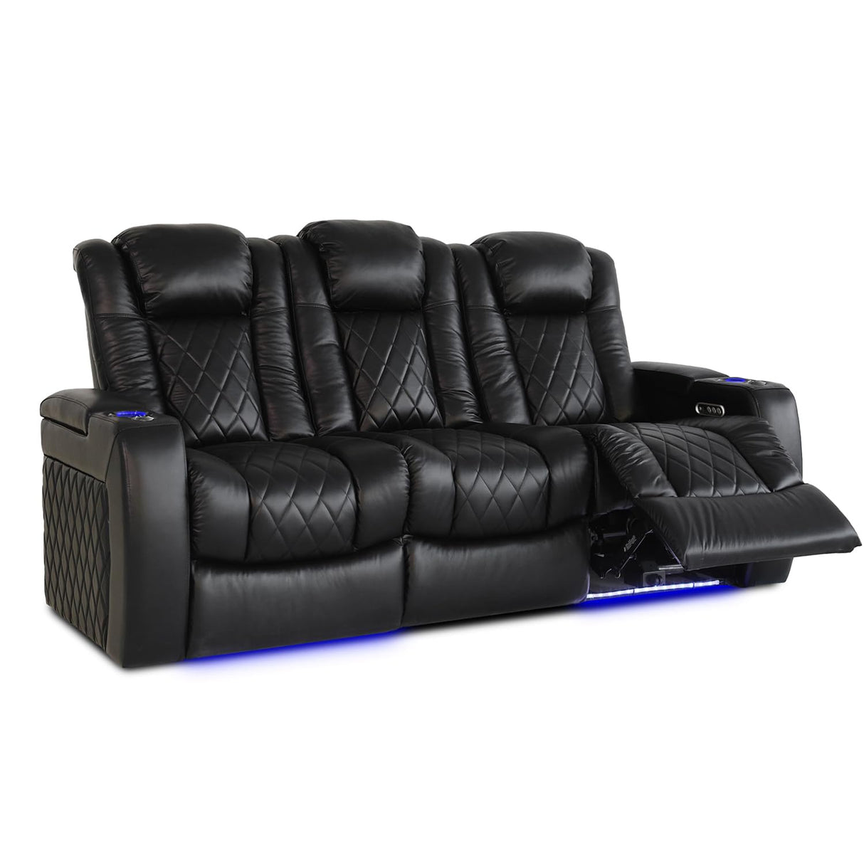 Valencia Home Theater Seating Tuscany 2025 3-Seat Power Recliner with Center Console - Top Grain Nappa 11000 Leather, Cool Gel Memory Foam, USB-C/A Charging, RGB Lights (Midnight Black) VALENCIA THEATER SEATING
