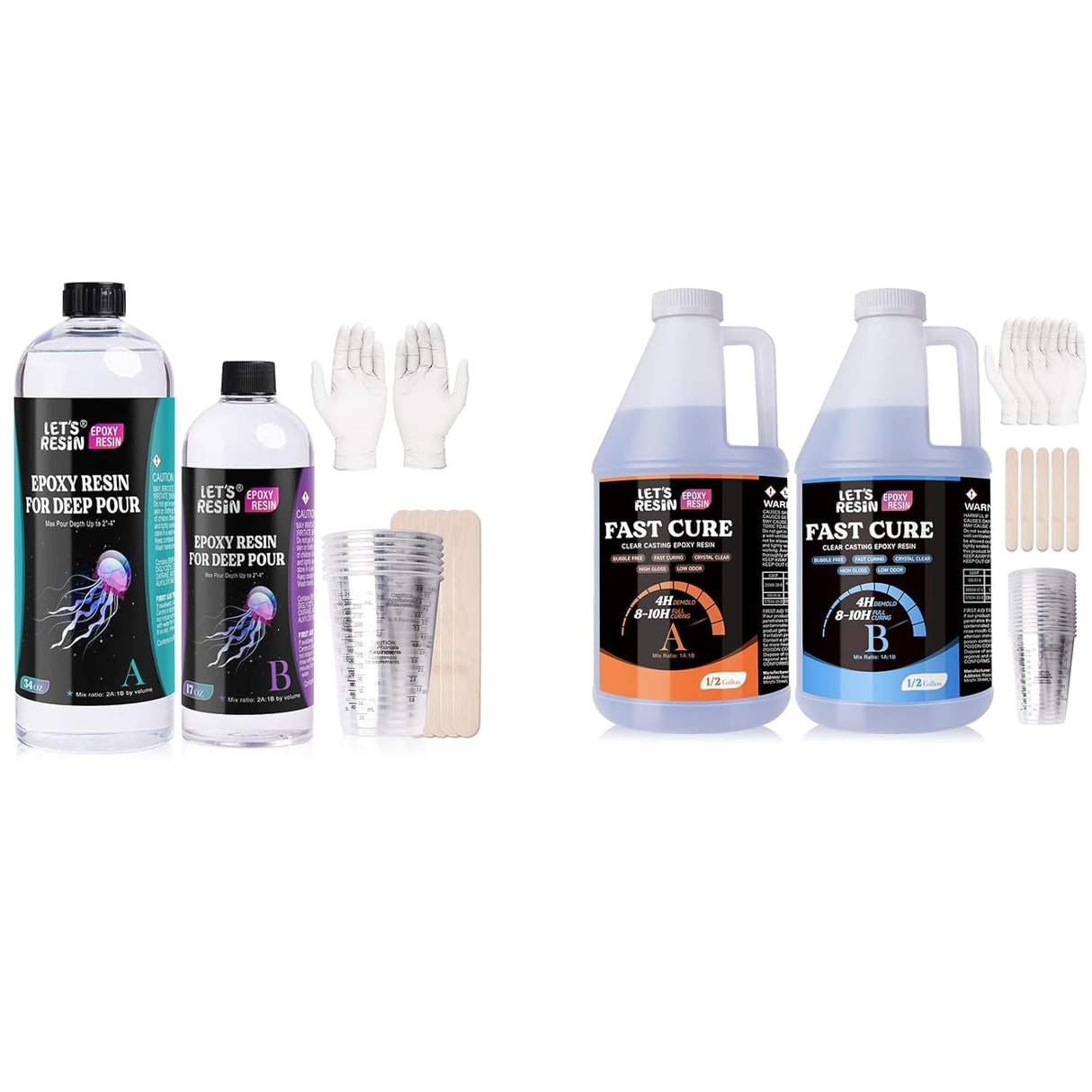 Bundle Set of 51oz Deep Pour Epoxy Resin and 1 Gallon Fast Cure Resin Epoxy LET'S RESIN EPOXY RESIN
