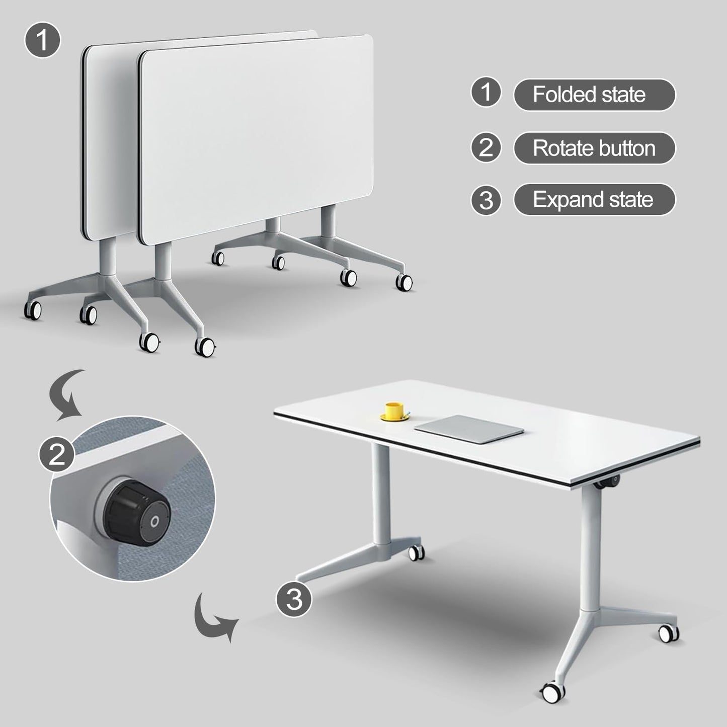 Folding Conference Room Table,Modern Conference Table 6ft White Meeting Table Flip Top Large Mobile Training Table with Silent Wheels Seminar Table for Office,Classroom(2PCS 70.8 * 23.6 * 29. - WoodArtSupply