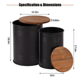 Poofzy Farmhouse End Tables Set of 2, Galvanized Metal Decor Side Table with Wood Lid, Coffee Table Storage Stool for Living Room (Black) Poofzy