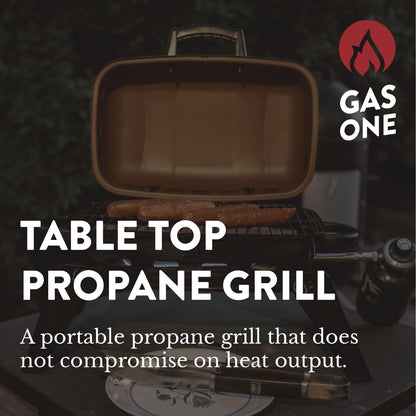 GasOne Tabletop Propane Grill – Portable Grill Propane with Heat Resistant Handles, Large Cooking Surface – User Friendly Temperature Control Knob Portable Gas Grill for RV, Camping, Home Use