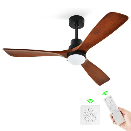 YITAHOME 52" Ceiling Fan with Lights and Wall Switch Remote, Industrial Wood Fan with Quiet Reversible 6 Speeds Motor, Dimmable LED 3 Color, Memory Function for Outdoor Indoor, Black & Walnut YITAHOME