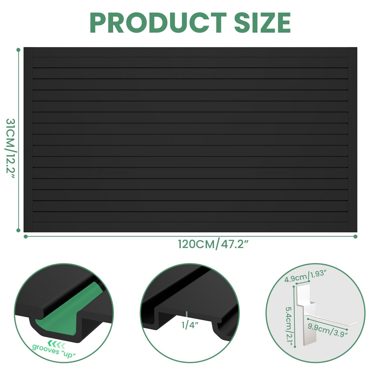 Noliven Slatwall Panel Wall Storage Systems, 4x8 ft Slat Wall Paneling Garage Wall Organizer with Six Hooks, Heavy Duty Wall Mounted PVC Wall Rack, Black Noliven