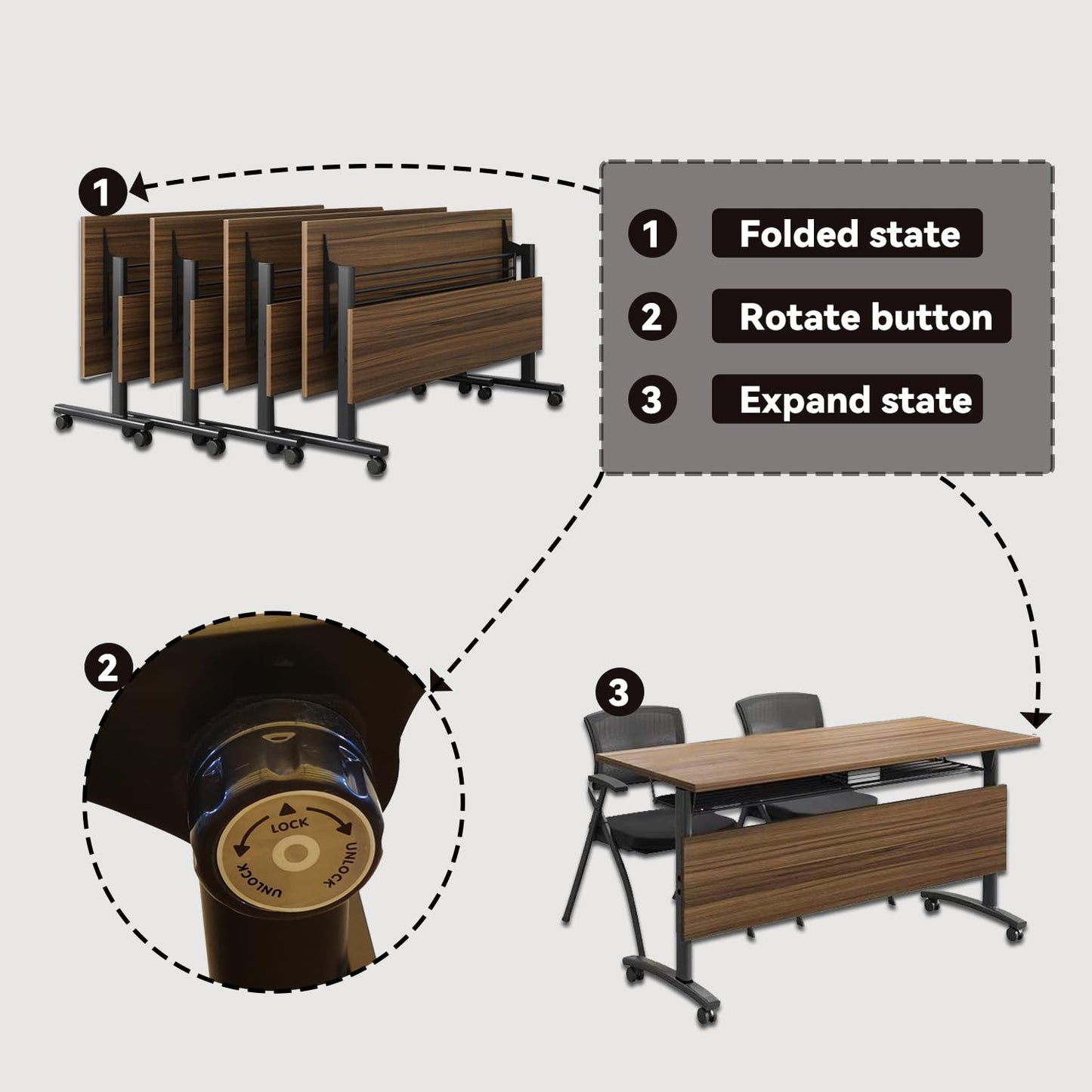 LKATOR Foldable Conference Table,Modern Mobile Meeting Table with Silent Wheels,Mobile Training Table for Training Rooms,Rolling Conference Room Tables for Office,Classroom (6pack 61 * 21.6 * - WoodArtSupply