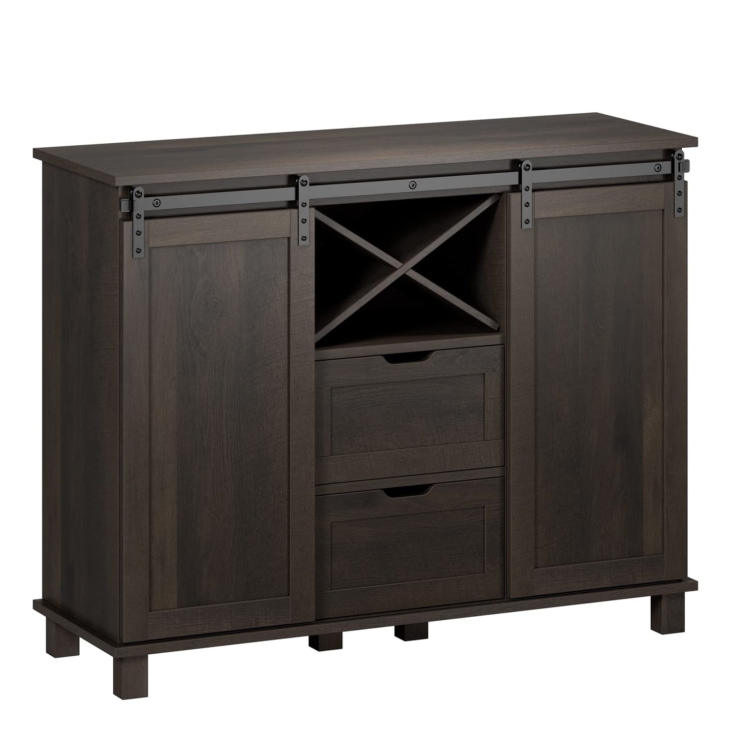 HOSTACK Farmhouse Buffet Sideboard, Coffee Bar Cabinet with Storage, Liquor Wine Cabinet with Sliding Barn Doors, Accent Storage Cabinet for Kitchen, Dark Brown - WoodArtSupply