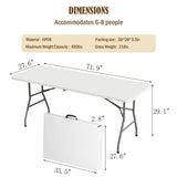 Linkriseed 6FT Folding Picnic Table for Outdoor, Portable, Foldable Table for Camping, Parties, with Carrying Handle (White, 1 Pack) Linkriseed