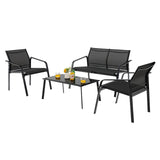 Tangkula 4 Pieces Patio Furniture Set, Outdoor Conversation Set with Tempered Glass Coffee Table, Outdoor Bistro Set with Fabric and Anti-Rust Steel Frame for Garden, Poolside and Backyard (Black) Tangkula