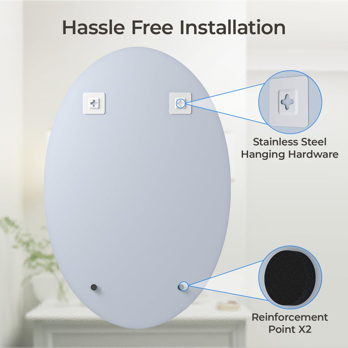 USHOWER Bathroom Mirror for Over Sink, 24x36 Inch Oval Frameless Mirror, Beveled and Polished, Decorative Wall Mirror for Bathroom, Bedroom, Vanity, Entryway, Modern and Elegant USHOWER