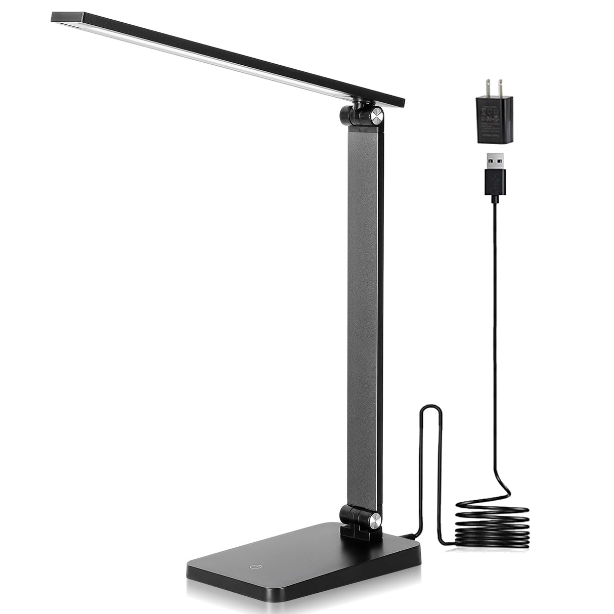 LED Desk Lamp for Home Office, 3 Levels Dimmable Desk Light with USB Charging Port, Small Study Lamp, Reading Light for Table, Black, 5000K Best World LED