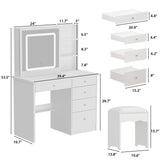 FUFU&GAGA Large Vanity Set Makeup Vanity Dressing Table with Sliding Lighted Mirror, 5 Drawers & Shelves, Dresser Desk and Cushioned Stool Set (White A) FUFU&GAGA