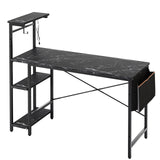 Bestier Gaming Desk with LED Lights, 51.3 Inch Computer Desk with 4 Tiers Reversible Shelves, Gamer Desk with Side Storage Bag, Hooks and Height Adjustable Shelf (Black Marble) Bestier