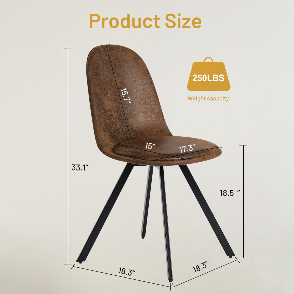 FurnitureR Swivel Dining Chairs Set of 4, Dining Room Chairs Suede Fabric Mid Back Armelss with Padded Rotated Seat Cushion and Metal Legs, Brown FurnitureR