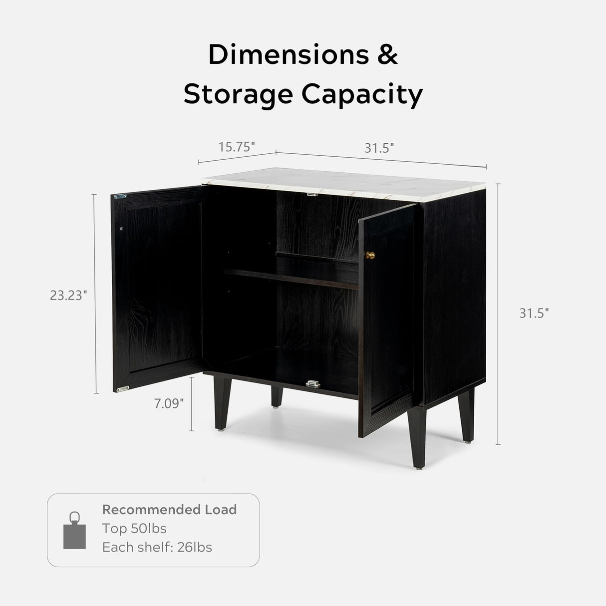 EYYTHUNG Black Storage Cabinet Set of 2, Modern Accent Cabinet with Faux Marble Top & Adjustable Shelves, Wooden Credenza, Console Table Entryway Cabinet EYYTHUNG