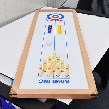 3-in-1 Wood Shuffleboard, Tabletop Curling Game Board Set with 8 Rollers, Portable Mini Tabletop Games for Kids and Adults - WoodArtSupply