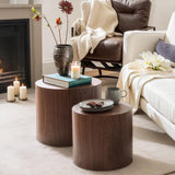 Nesting Coffee Table Set of 2, Modern Round Coffee Table with Non-Slip Feet, Walnut Wooden Circle Accent Tables for Small Spaces Living Room Bedroom Balcony Office Drum Side Table (Walnut) ivoros