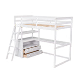 Merax Twin Loft Bed, Twin Size Loft Bed with Desk, Wood Loft Bed Frame with Shelves and 2 Built-in Drawers, No Box Spring Need, White Visit the Merax Store