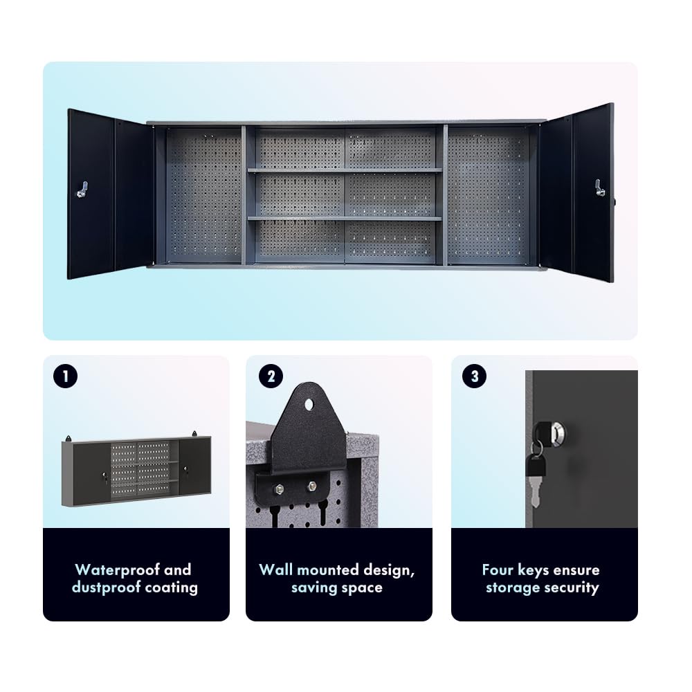 Wood Top Workbench Set System, Included Pegboard Wall Cabinets Wood Table Top, for Garage Basement JZD