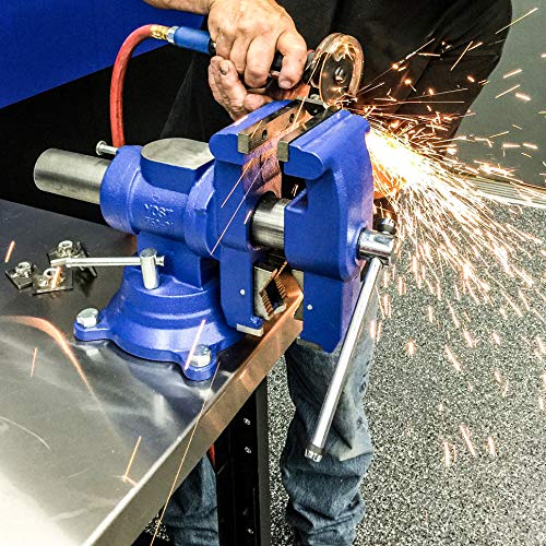 Yost Vises 750-DI Multi-Jaw Rotating Vise System | 2 in 1 Multipurpose Bench and Pipe Vise | Secure Grip with Swivel Base | Made with a Combination of Ductile Iron & Hardened Steel | Large, Blue Yost Tools