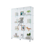 Glass Display Cabinet with Glass Doors, Tall 4-Tier Tempered Glass Floor Standing Curio Case with Lock for Collectibles, Toys, Books, Living Room, Quick Installation (4 Shelf 3 Column 2 Door, White) VFY