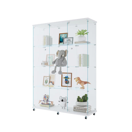 Glass Display Cabinet with Glass Doors, Tall 4-Tier Tempered Glass Floor Standing Curio Case with Lock for Collectibles, Toys, Books, Living Room, Quick Installation (4 Shelf 3 Column 2 Door, White) VFY