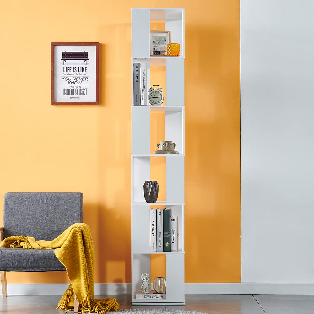 RVEE 360° Rotating White 6-Tier Corner Bookshelf for Home and Office RVEE
