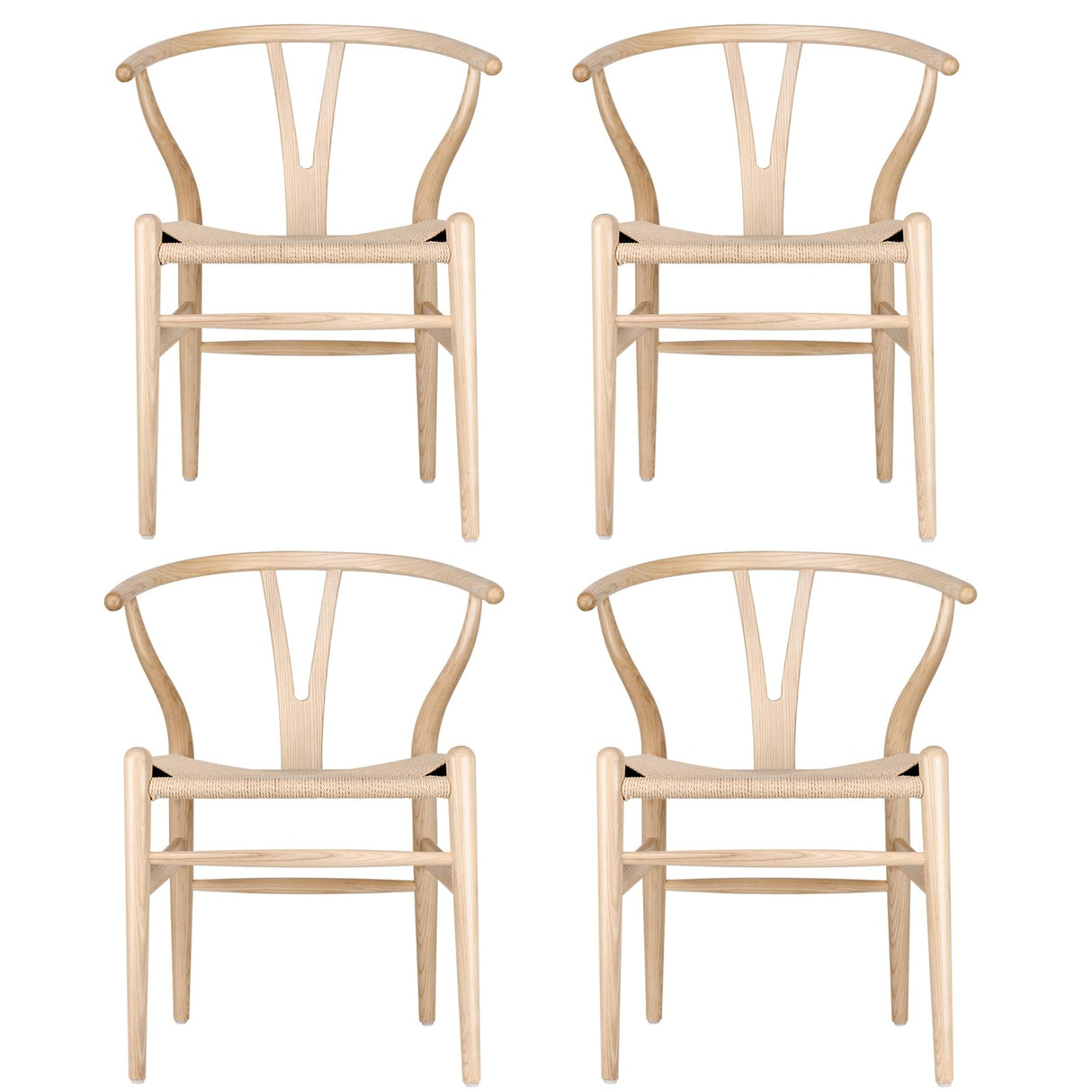 Tomile Set of 4 Wishbone Chair Solid Wood Y Chair Mid-Century Armrest Dining Chair, Hemp Seat (Ash Wood - Natural) Tomile