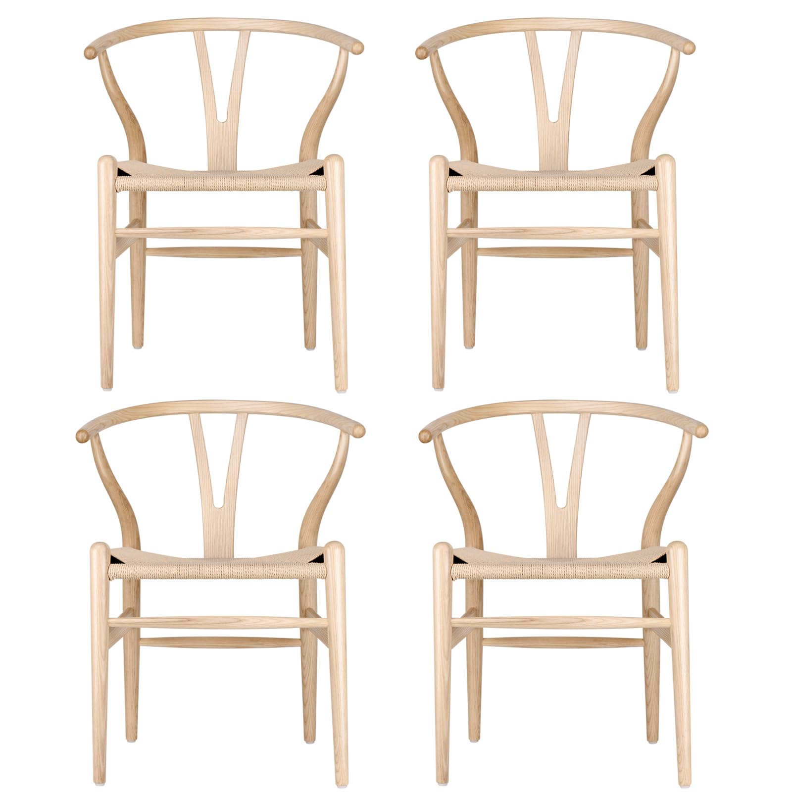 Tomile Set of 4 Wishbone Chair Solid Wood Y Chair Mid-Century Armrest Dining Chair, Hemp Seat (Ash Wood - Natural) - WoodArtSupply