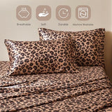 MR&HM Satin Bed Sheets, Twin XL Size Sheets Set, 3 Pcs Silky Bedding Set with 15 Inches Deep Pocket for Mattress (Twin XL, Brown Leopard) MR&HM