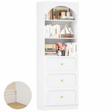 Cyclysio 80" Tall Bookshelf with 3 Drawers, Arched Bookcase with 3-Tier Open Shelves, Wooden Pantry Storage Organizer Cabinets with Seamless Fit Wall for Living Room, Kitchen, Bathroom (White) Cyclysio