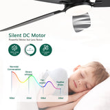 52inch Ceiling Fans with Lights, Low Profile Ceiling Fan with Light and Remote/APP Control, Flush Mount, Reversible Motor, Dimmable LED, Noiseless, Black Ceiling Fan for Bedroom Indoor Outdoor Use FUMLTP