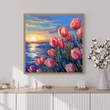 Artunion Framed Paint by Numbers Kit for Adults Beginners & Kids Ages 8-12,Sunset Tulip Flower Paint by Number with Frame,Floral Paint by Numbers Kit on Canvas 10 * 10 Inch Without Easel Artunion