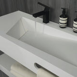 Gesipor 48"x19" Wall-Mount Stone Resin Bathroom Sink Rectangular Vessel Sinks for Bathroom Floating Vanity Sink Trough Modern Art Basin with Shelf Layer GESIPOR