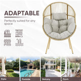 Belord Outdoor Wicker Egg Chair - 300 LBS Weight Capacity Single Patio Egg Lounge Chair with Water Resistant Cushion for Porch Balcony Sunroom, Yellow Wicker Beige Cushion Belord