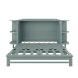 VilroCaz Farmhouse Queen Size Murphy Bed Chest Cube Cabinet Bed with Charging Station and 2 Open Shelves, Solid Wood Folding Platform Bed for Home Office Guest Room Small Room (Venus Teal, Queen) VilroCaz