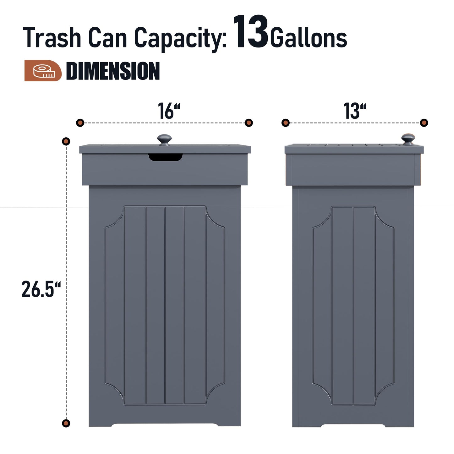 Function Home Trash Can Cabinet, 13 Gallon Kitchen Garbage Can, Wooden Recycling Trash Bin, Freestanding Dog Proof Trash Can, Farmhouse Trash Cabinet with Lid for Home Kitchen Bedroom, Grey - WoodArtSupply