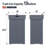 Function Home Trash Can Cabinet, 13 Gallon Kitchen Garbage Can, Wooden Recycling Trash Bin, Freestanding Dog Proof Trash Can, Farmhouse Trash Cabinet with Lid for Home Kitchen Bedroom, Grey Function Home
