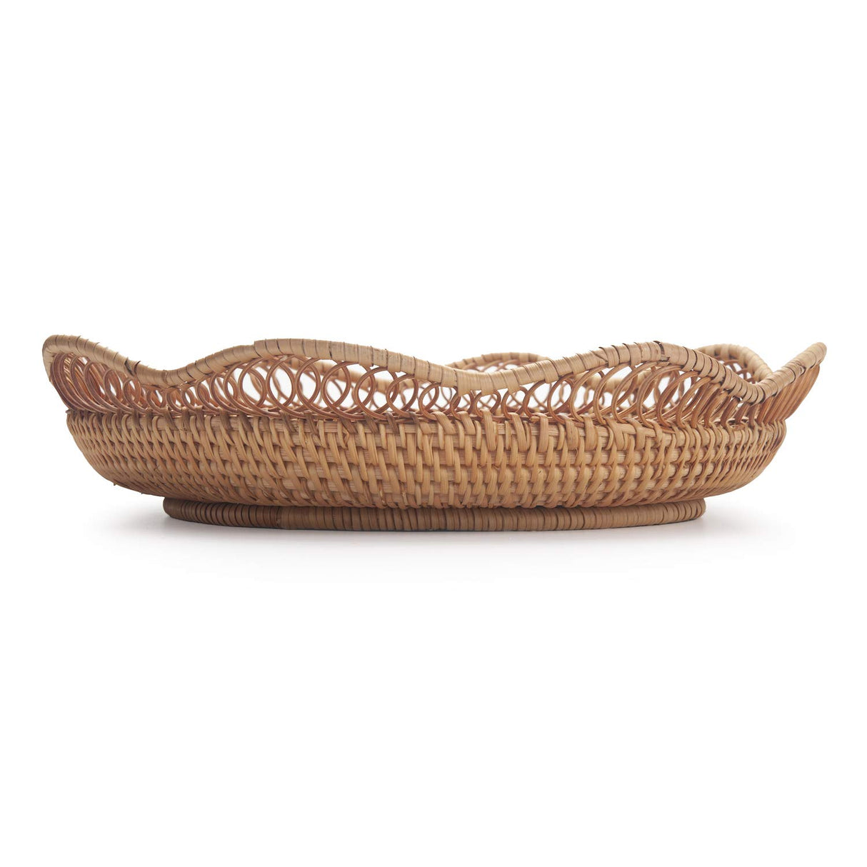 Rattan Fruit Basket for Serving Woven Bread Tray for Cake Kitchen Counter Table Natural (11.8inch D x 3.5inch H) DOKOT