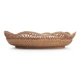Rattan Fruit Basket for Serving Woven Bread Tray for Cake Kitchen Counter Table Natural (11.8inch D x 3.5inch H) DOKOT