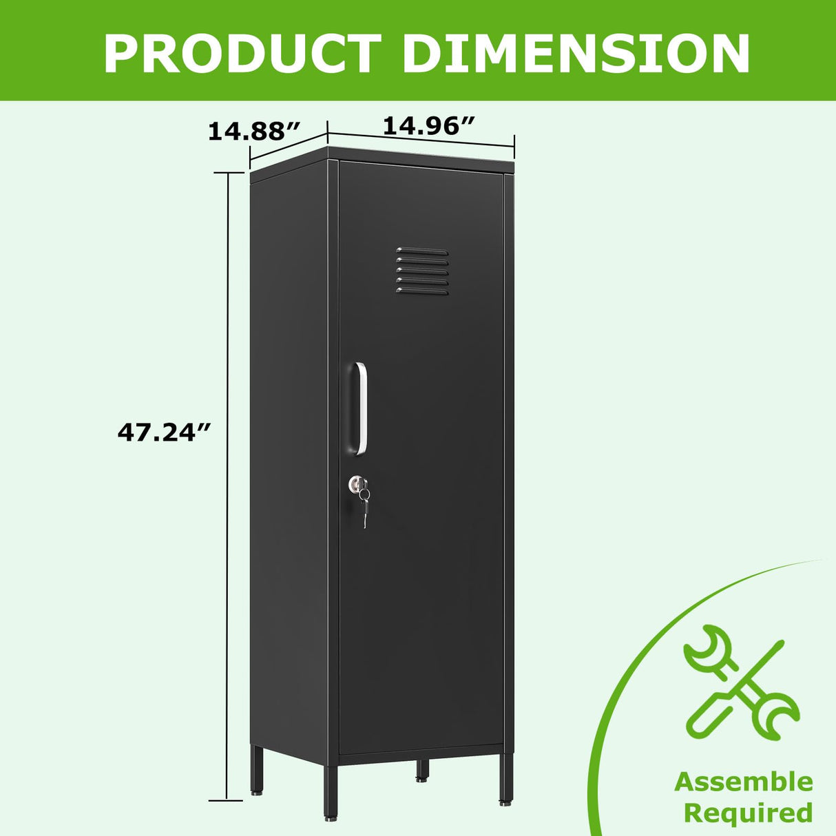 PAOFIN 47" Metal Storage Locker, Lockable Employees Metal Locker with Door and Adjustable Shelves, Steel Locker for Home, School, Office, Gym (Black) PAOFIN