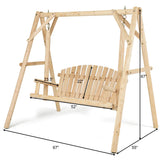 Tangkula Wooden Porch Swing, A-Frame Wood Log Swing Bench Chair, Outdoor Rustic Curved Back Swing Chair for Patio Garden Yard Tangkula