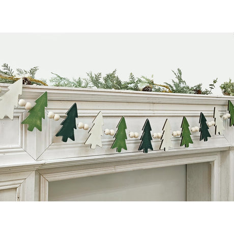 Garland Christmas Decorations Indoor Outdoor: 6.5ft Farmhouse Xmas Tree Wooden Beads Christmas Decor, Cute Rustic Pine Hanging Ornaments Banner for Mantel Fireplace Home Room Wall Window Door Kid Gift Bunny Chorus