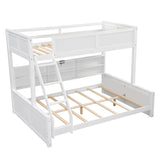 RuiSiSi Twin XL Over Queen Bunk Bed with Storage, Solid Wood Bunk Bed with Storage Cabinets and USB Ports for Kids Teens Adults, Safety Guardrail, No Box Spring Needed, Antique White RuiSiSi