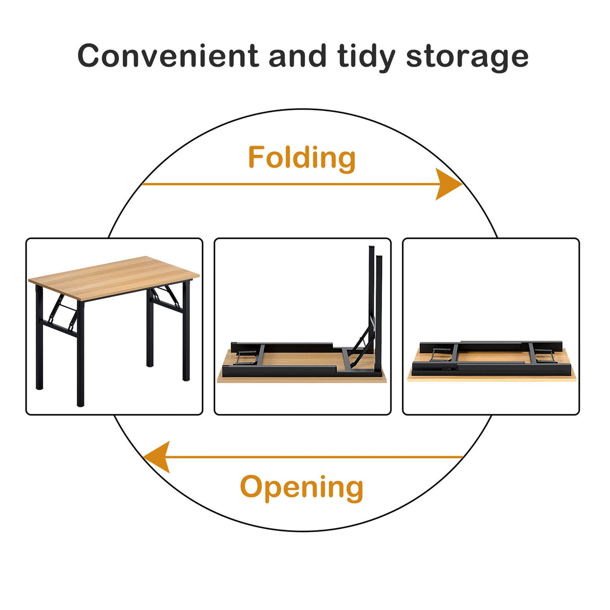 Need Folding Desk for Home Office 39-3/8'' Length Modern Folding Table Computer Desk No Install Needed Teak Color Desktop Black Frame, AC5BB(10060) Need