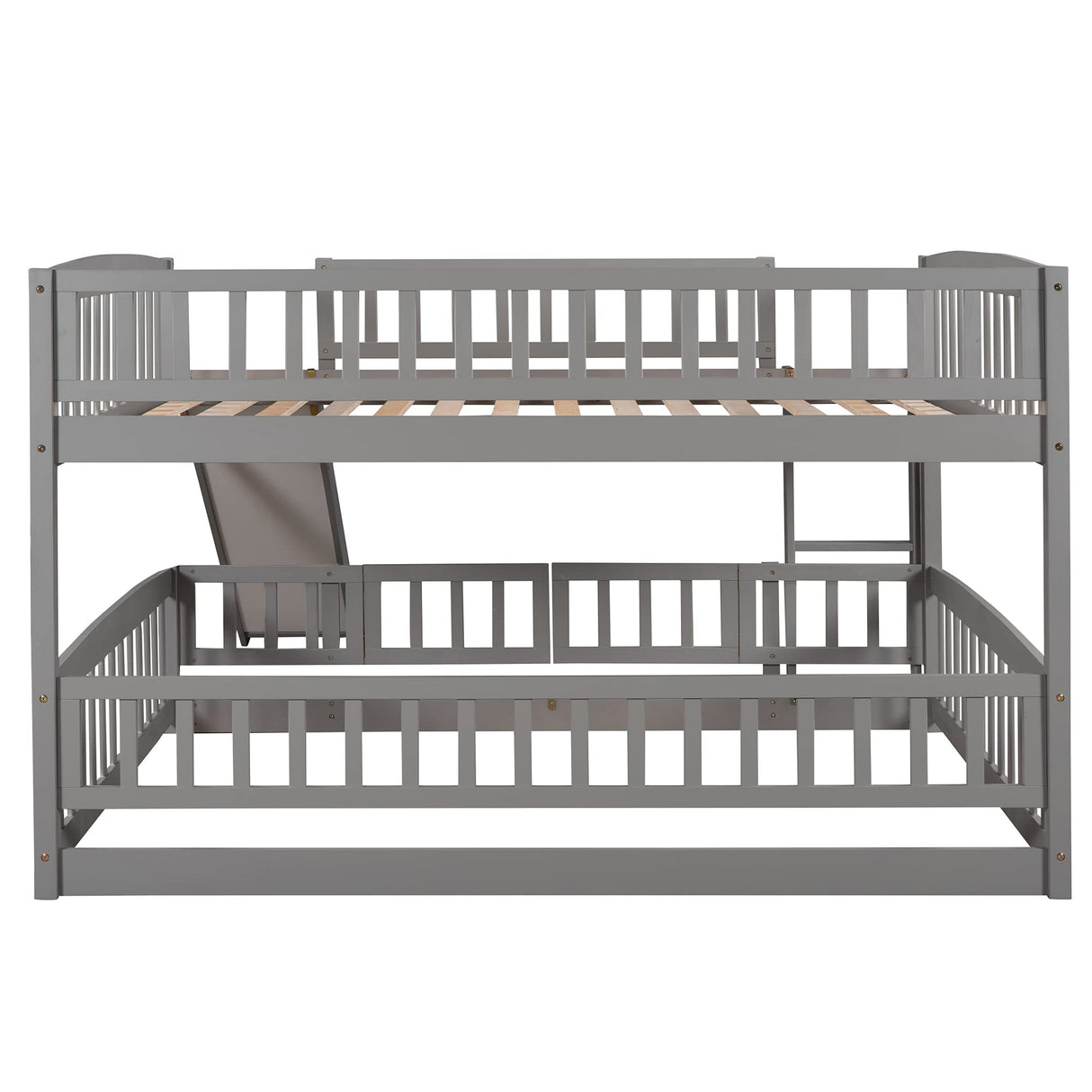 Harper & Bright Designs Bunk Bed with Slide, Full Over Full Low Bunk Bed with Fence & Ladder for Toddler Kids Girls Boys (Gray) Harper & Bright Designs
