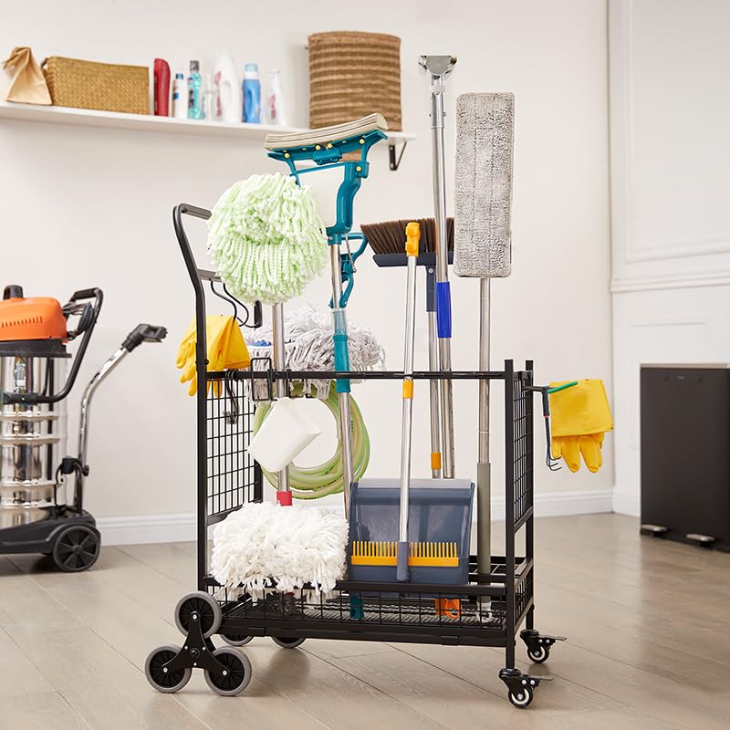 Lauren&Harold Garden Tool Organizer with 2 Stair Climbing Wheels,Garden Tool Stand,Garage Organization and Storage,Yard Tool Organizer for Garage,Garden Tool Rack for Garage,Shed,Outdoor Lauren Harold