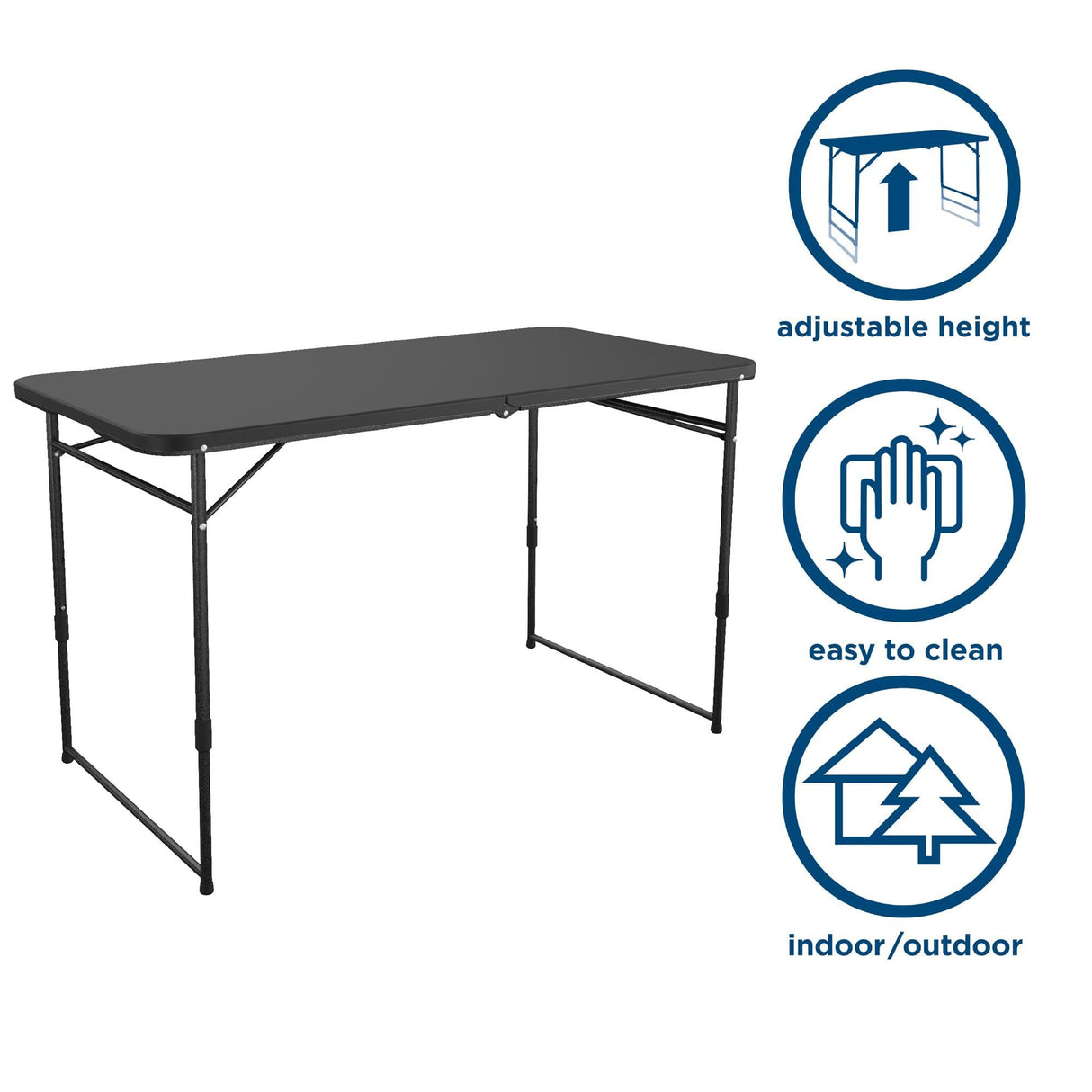 COSCO 4 ft. Fold-in-Half Adjustable Height Indoor/Outdoor Utility Table, Black Cosco