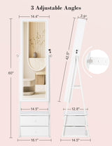 Nicetree Jewelry Cabinet Armoire with 2 Drawers, Lockable Standing Jewelry Mirror Cabinet, Full Length Mirror with Jewelry Storage, White Nicetree